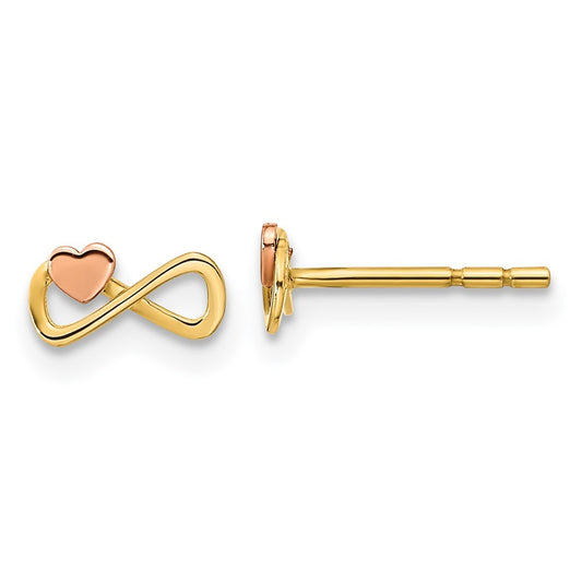 14K Two-tone Gold Infinity with Heart Earrings