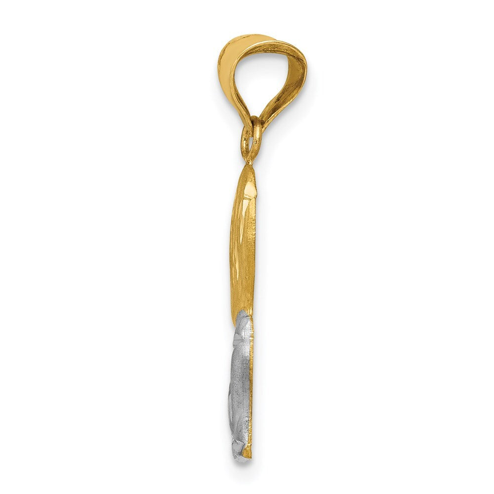 14k Yellow Gold Rhodium Diamond-Cut Boy Communion Semi-solid Pendant for Women