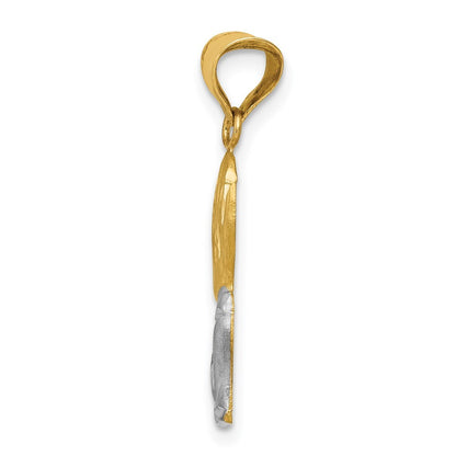 14k Yellow Gold Rhodium Diamond-Cut Boy Communion Semi-solid Pendant for Women