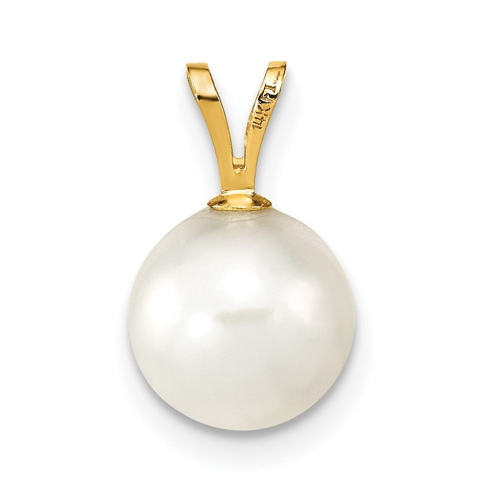 14k Yellow Gold 8-9mm White Round Akoya Saltwater Cultured Pearl Pendant