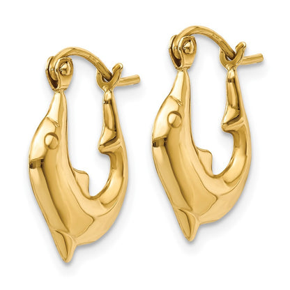 14k Yellow Gold Polished Dolphin Hoop Earrings Gift for Women