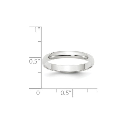 14k White Gold 3mm Lightweight Half Round Wedding Band Ring Size 10.5