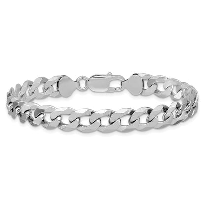 Sterling Silver Rhodium-plated 8.5mm Beveled Curb Chain Bracelet