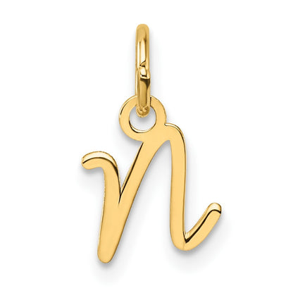 14k Yellow Gold Uppercase Letter N Initial Charm Pendant