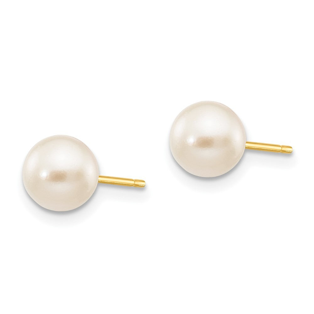14k Yellow Gold 6-7mm White Round Akoya Cultured Pearl Stud Post Earrings