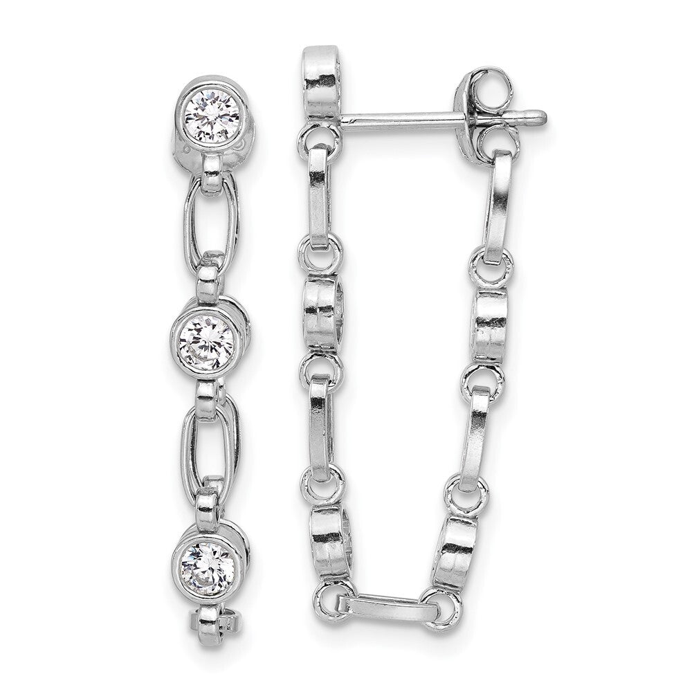 Sterling Silver Rhodium-plated Bezel Cubic Zirconia Post Dangle Earrings