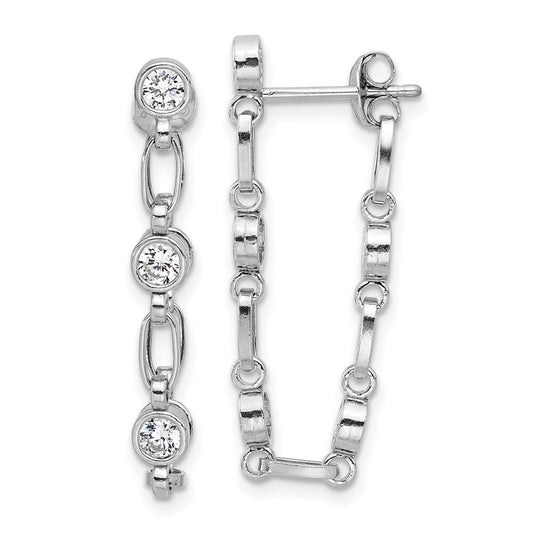 Sterling Silver Rhodium-plated Bezel Cubic Zirconia Post Dangle Earrings
