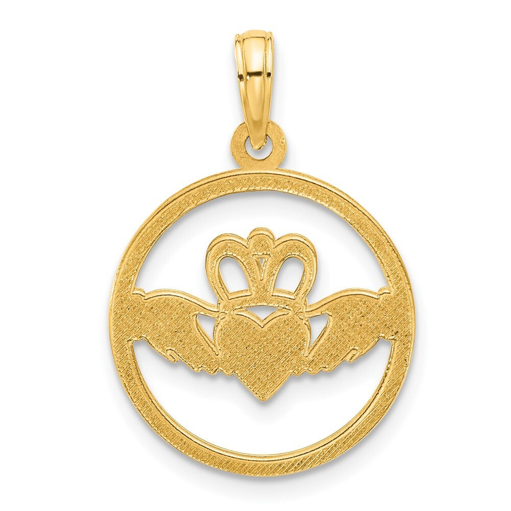 14k Yellow Gold Polished Circle Claddagh Pendant