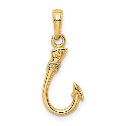 14k Yellow Gold 3D Fish Hook Pendant for Women