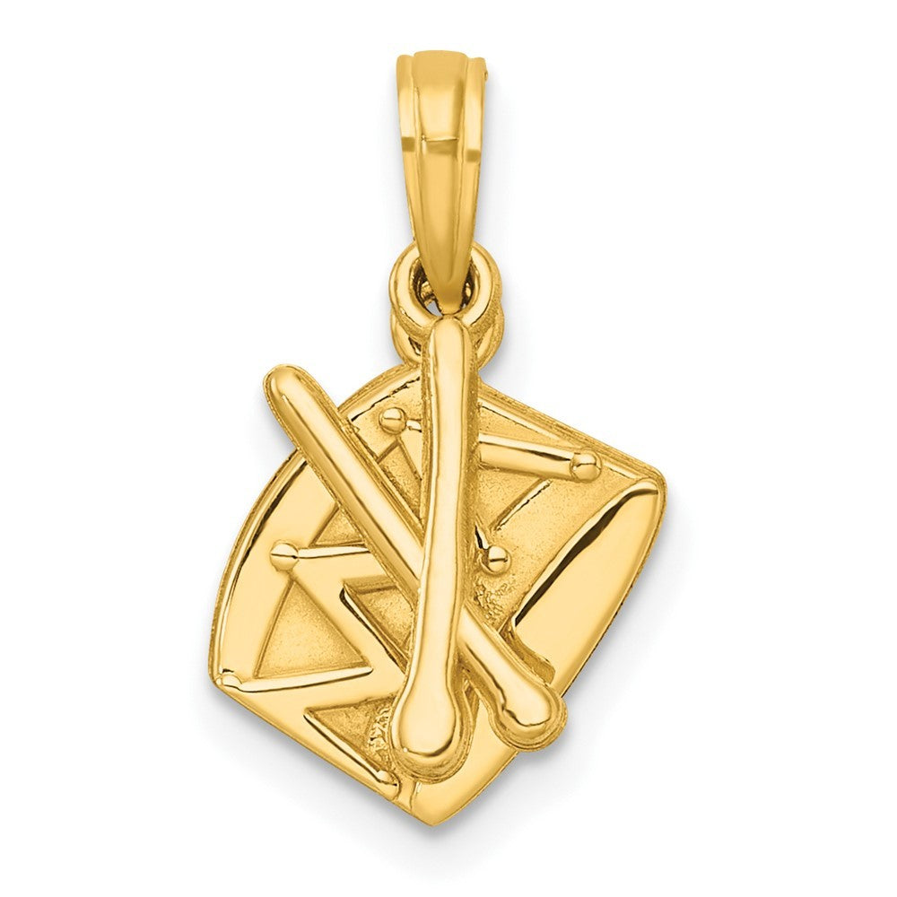 14k Yellow Gold Polished Drumsticks and Drum Pendant