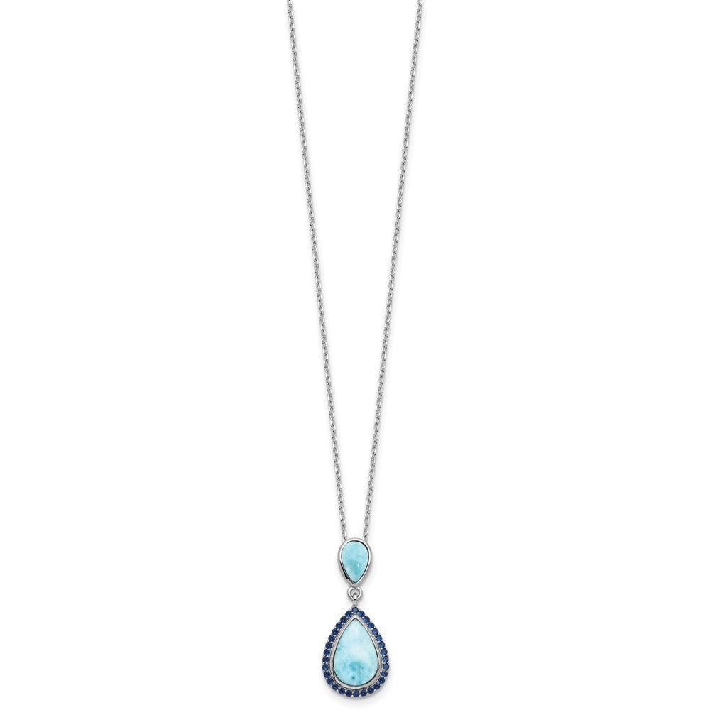 Sterling Silver RH-plated Blue CZ and Larimar 16in w/2in ext Necklace