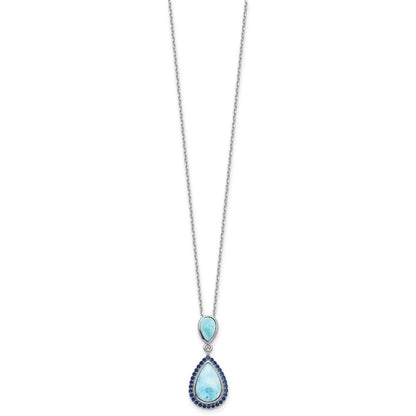 Sterling Silver RH-plated Blue CZ and Larimar 16in w/2in ext Necklace