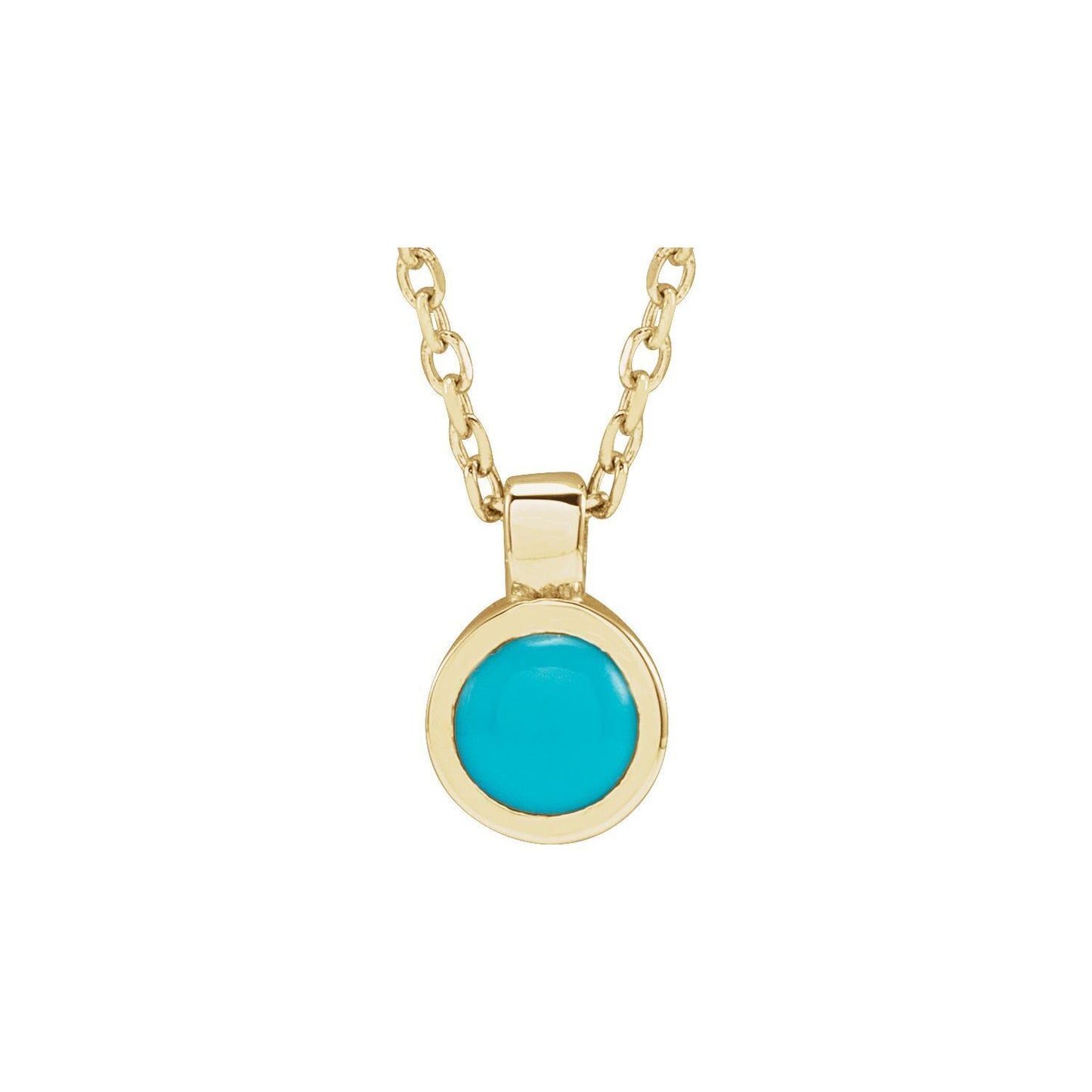 14k Yellow Gold Natural Turquoise Bezel-Set Pendant Necklace 18"