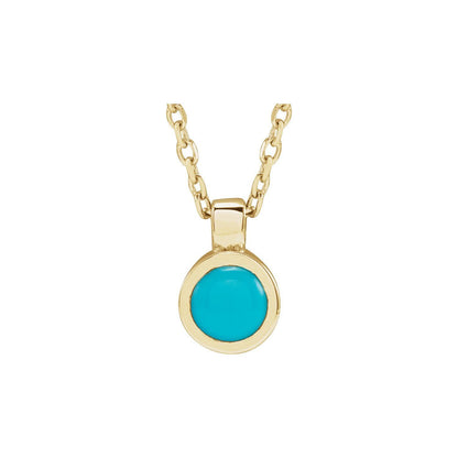 14k Yellow Gold Natural Turquoise Bezel-Set Pendant Necklace 18"