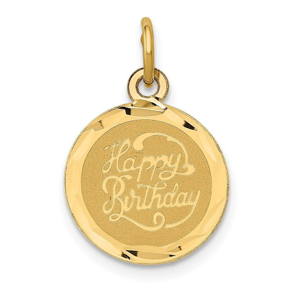 14k Yellow Gold HAPPY BIRTHDAY Disc Charm Pendant for Women