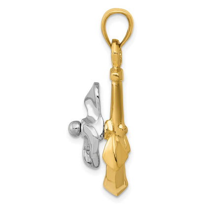14k Two-Tone Gold 3-D Anchor w Moveable Propeller Pendant
