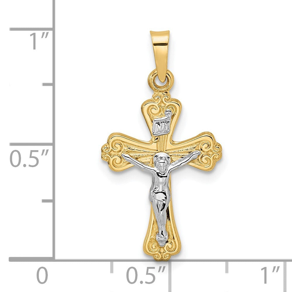 14k Two-tone Gold Polished Solid INRI Crucifix Pendant for Women