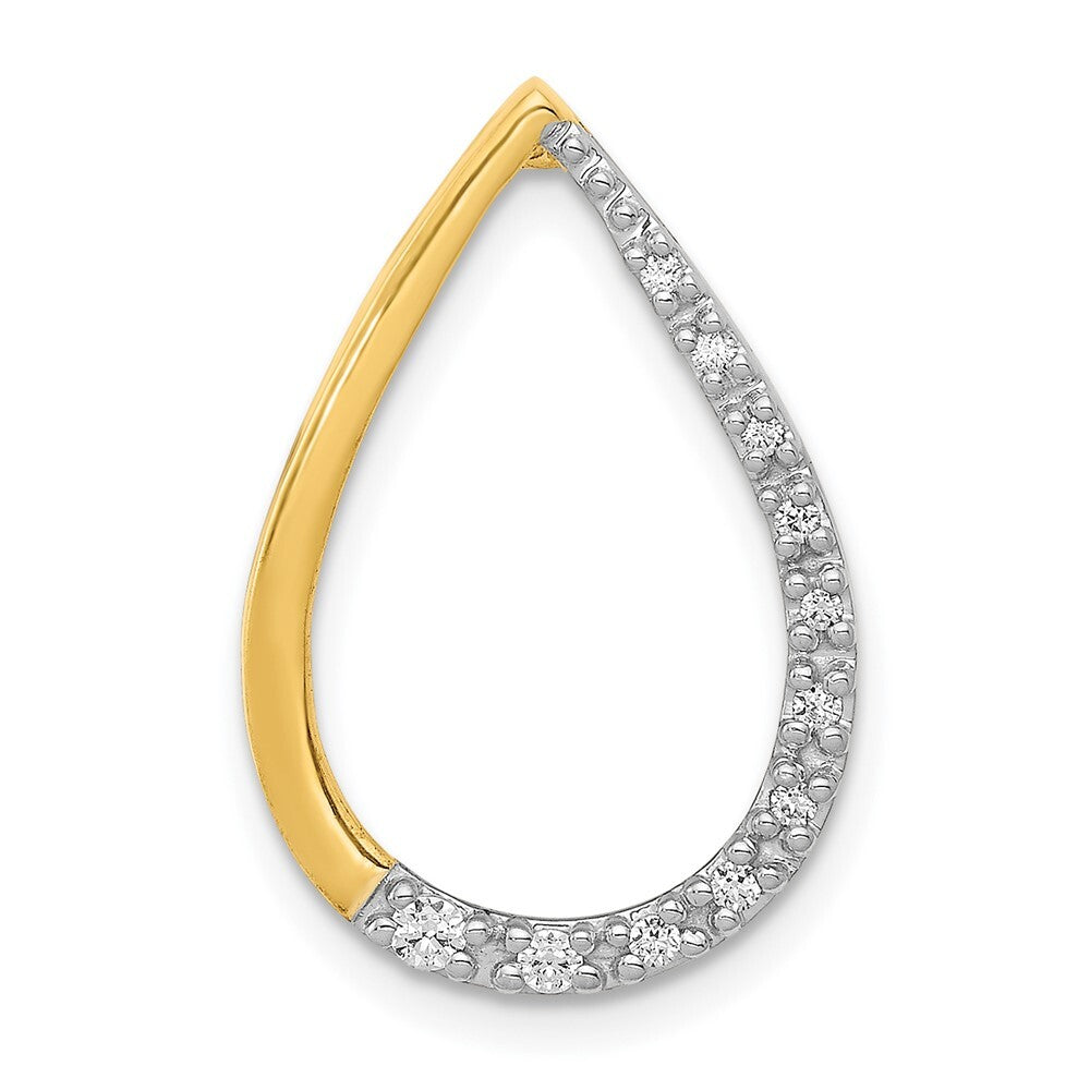 14k Yellow Gold Polished 1/10ct. Diamond Teardrop Chain Slide Pendant for Women