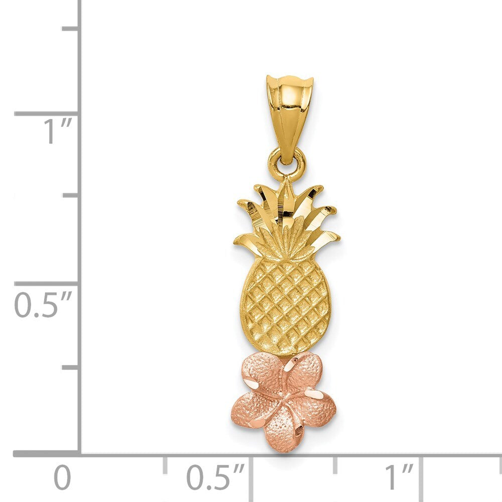 14k Yellow and Rose Gold Pineapple  Plumeria Pendant for Women
