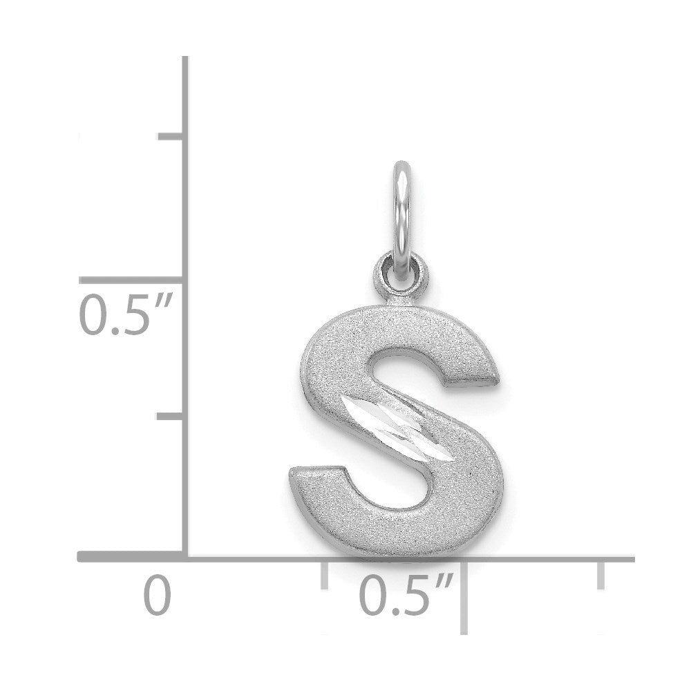 14k White Gold Satin Diamond-cut Letter S Initial Charm Pendant for Women