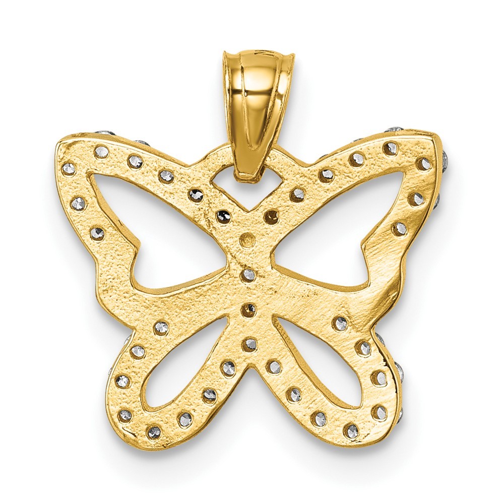 14k Yellow Gold Polished CZ Cut Out Wing Butterfly Pendant