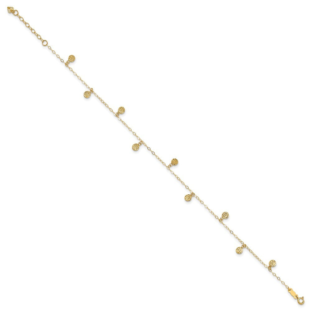 14k Yellow Gold Hollow Dangle Circles 10" Anklet
