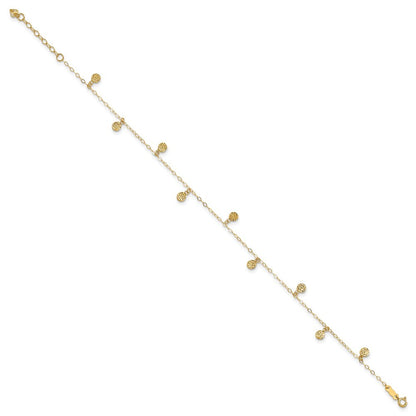 14k Yellow Gold Hollow Dangle Circles 10" Anklet