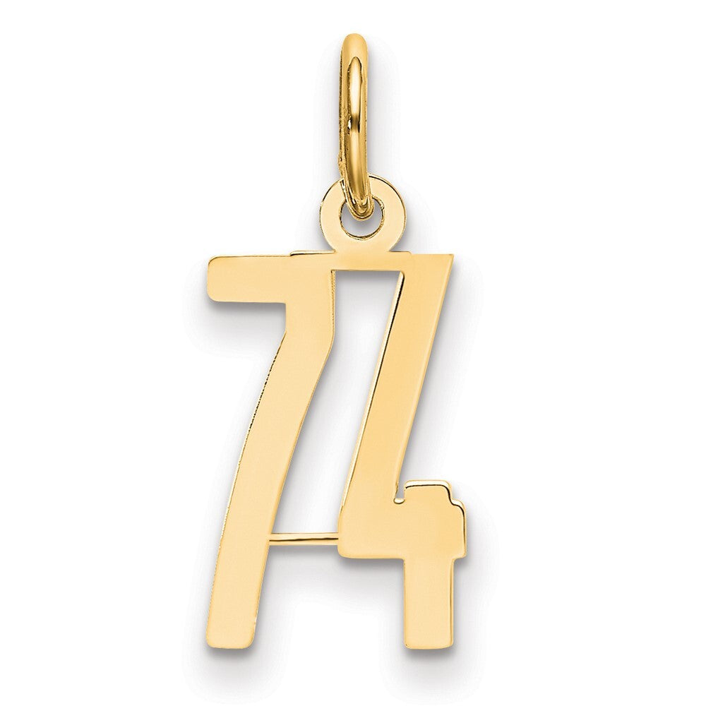 14k Yellow Gold Small Elongated Number 74 Charm Pendant for Women