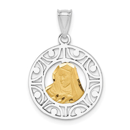 14k Two-tone Gold Brushed & Polished Virgin Diamond-Cut Mary Pendant for Women