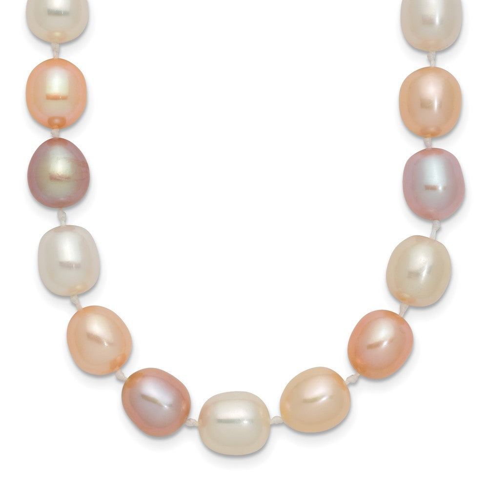 14k Yellow Gold 8mm Pink, Purple & White Color Rice Cultured Pearl Necklace 18"