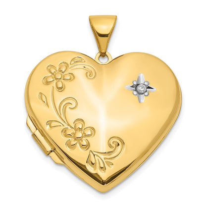 14k Yellow Gold Diamond Floral Family Heart Locket Pendant for Women