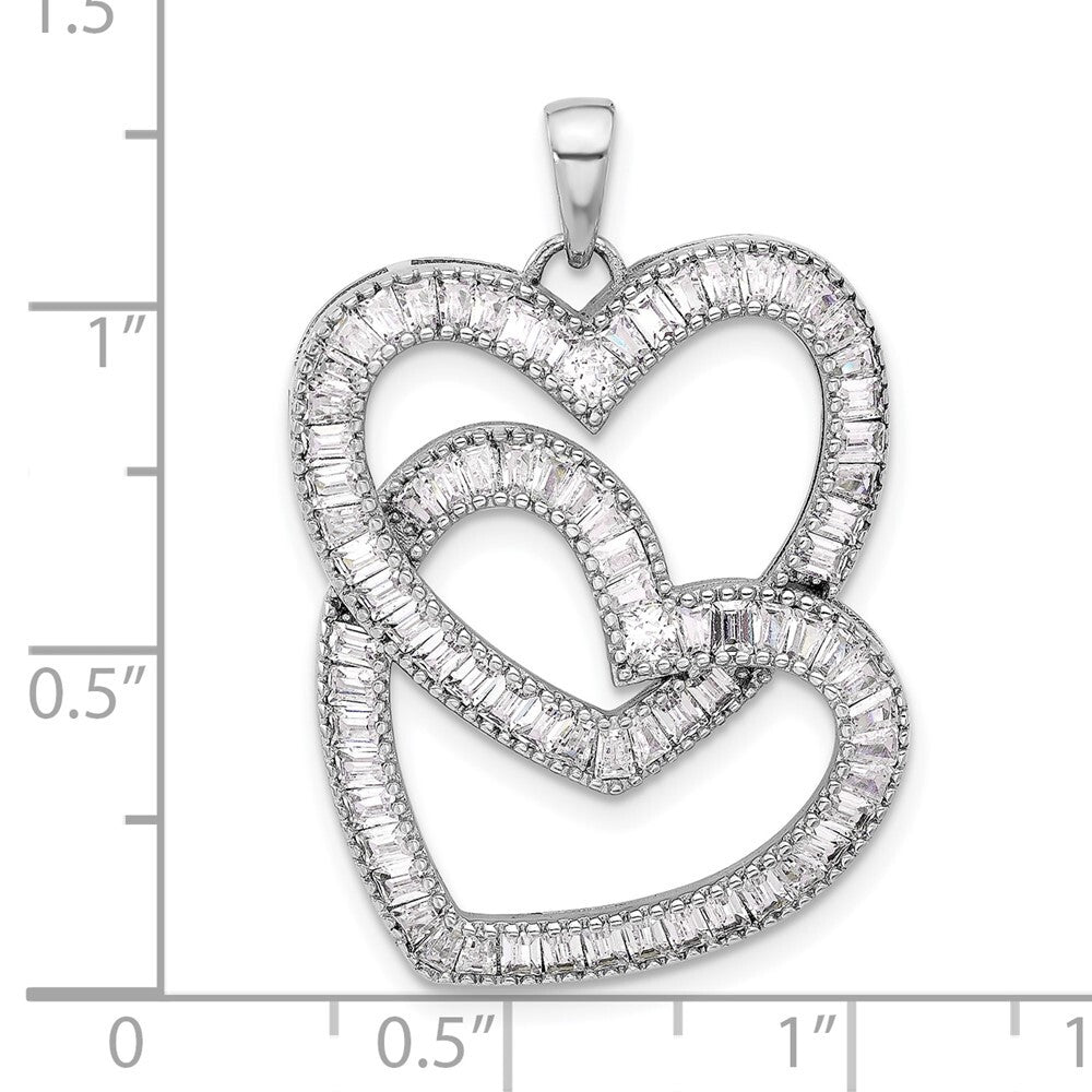 Sterling Silver Rhodium-plated Intertwined Cubic Zirconia Hearts Pendant