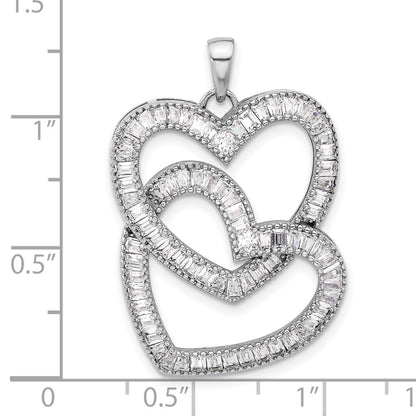 Sterling Silver Rhodium-plated Intertwined Cubic Zirconia Hearts Pendant