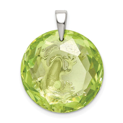 Sterling Silver Rhodium-plated Green Cubic Zirconia Frog Pendant