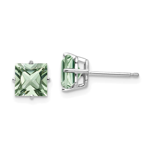 14k 6mm Square Green Quartz Stud Earrings Gift for Women