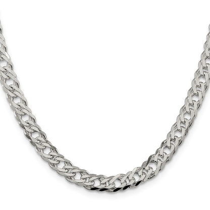 Sterling Silver 6.25mm 6 Side Diamond-Cut Flat Double Curb Chain Necklace