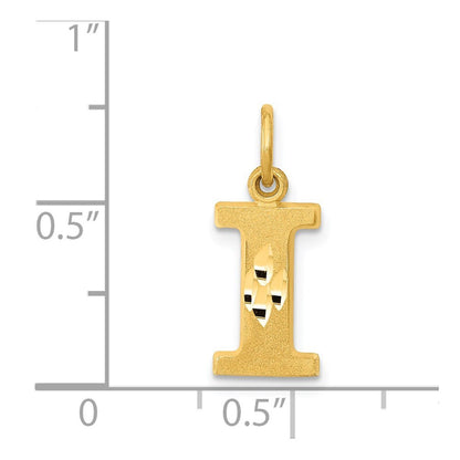 14k Yellow Gold Satin Diamond-cut Letter I Initial Charm Pendant for Women