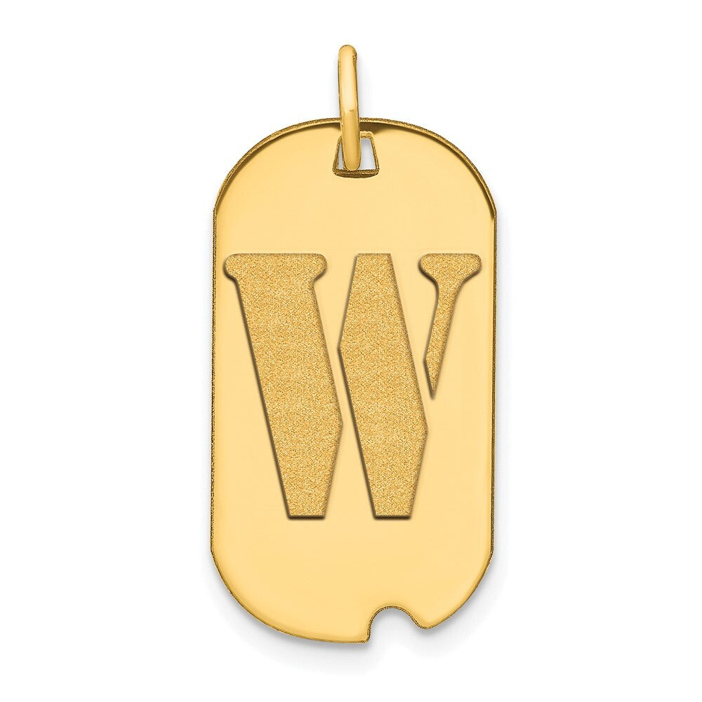 14k Yellow Gold Polished Letter W Initial Dog Tag Pendant for Women