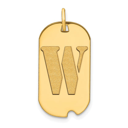 14k Yellow Gold Polished Letter W Initial Dog Tag Pendant for Women
