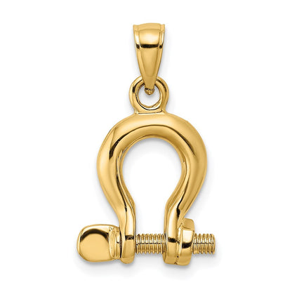 14k Yellow Gold 3-D Medium Shackle Link Screw Charm Pendant for Women