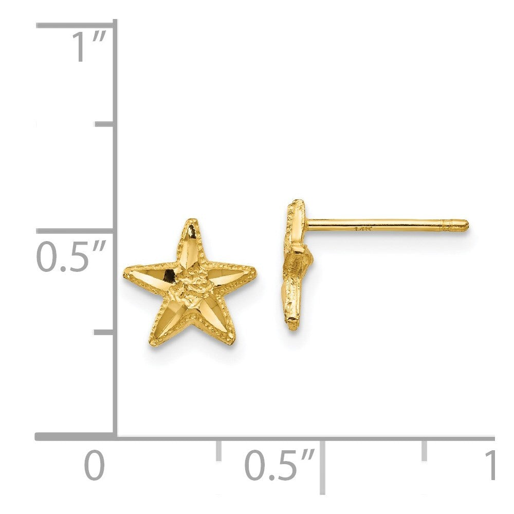 14k Yellow Gold Diamond-cut Starfish Stud Earrings Gift for Women