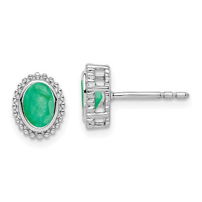 14k White Gold Oval Emerald Stud Earrings