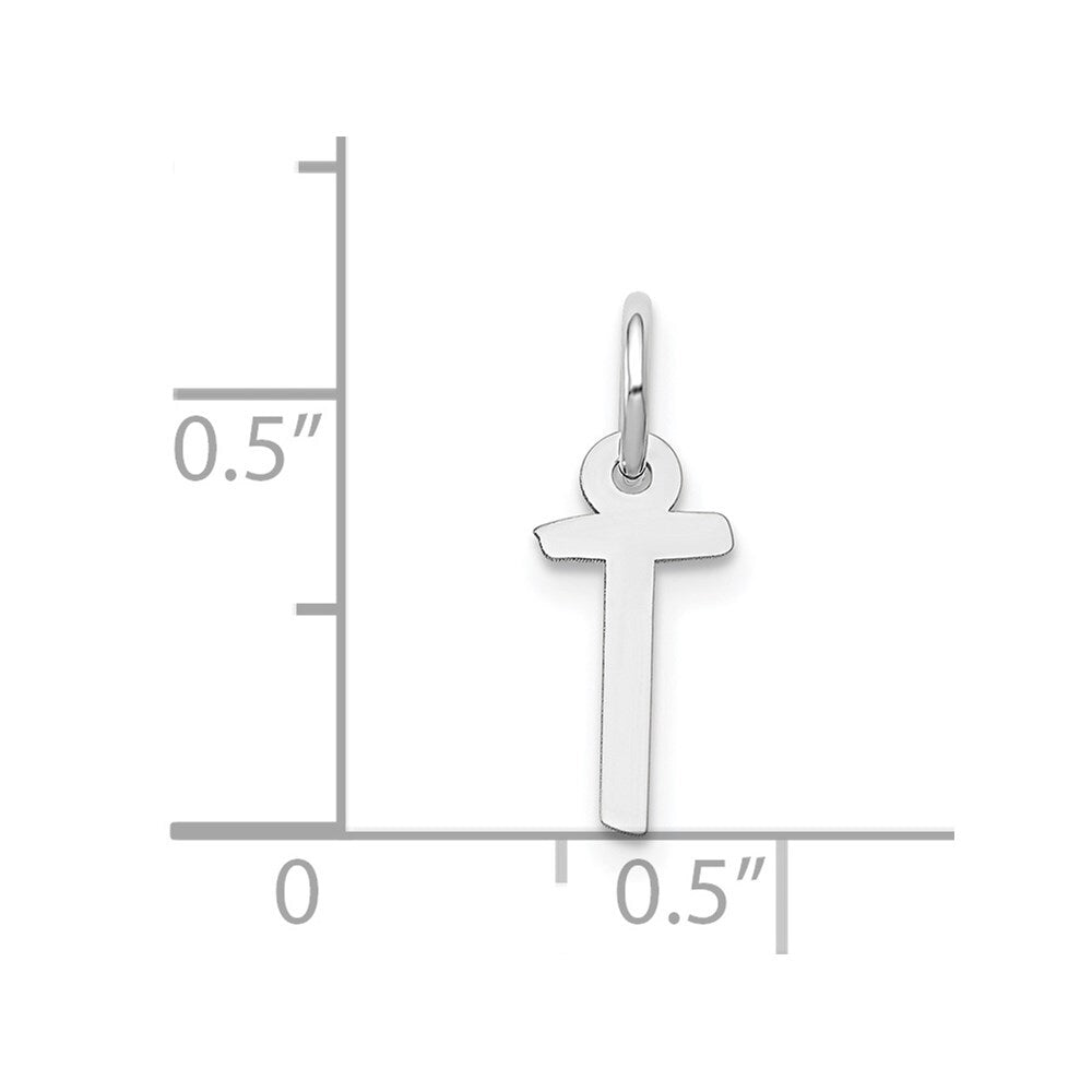 14k White Gold Small Slanted Block Letter T Initial Charm Pendant for Women