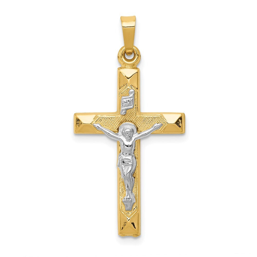 14k Two-tone Gold INRI Hollow Crucifix Pendant for Women