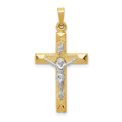 14k Two-tone Gold INRI Hollow Crucifix Pendant for Women