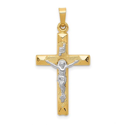 14k Two-tone Gold INRI Hollow Crucifix Pendant for Women