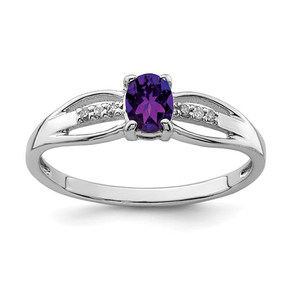 Sterling Silver Rhod-plated Diamond Amethyst Ring Size 8
