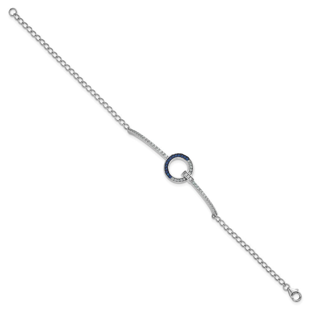 Sterling Silver White and Black White and Blue CZ Open Circle 7.25" Bracelet