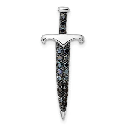 Sterling Silver Black/White Rhodium-plated Black Cubic Zirconia Sword Pendant
