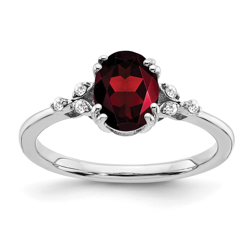 Sterling Silver Rhodium-plated Garnet and Diamond Ring Size 7